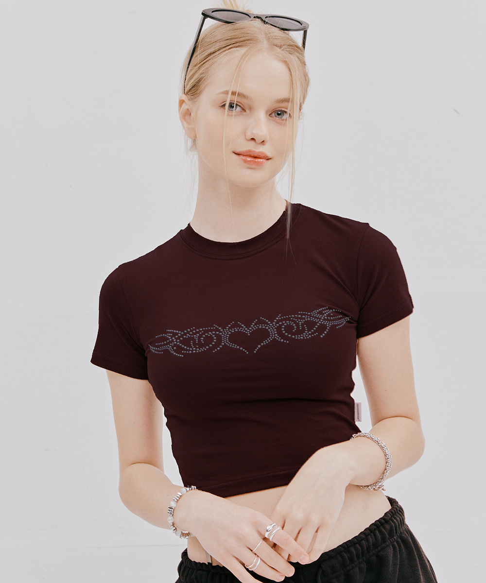 Tribal Cropped T-Shirt - Wine