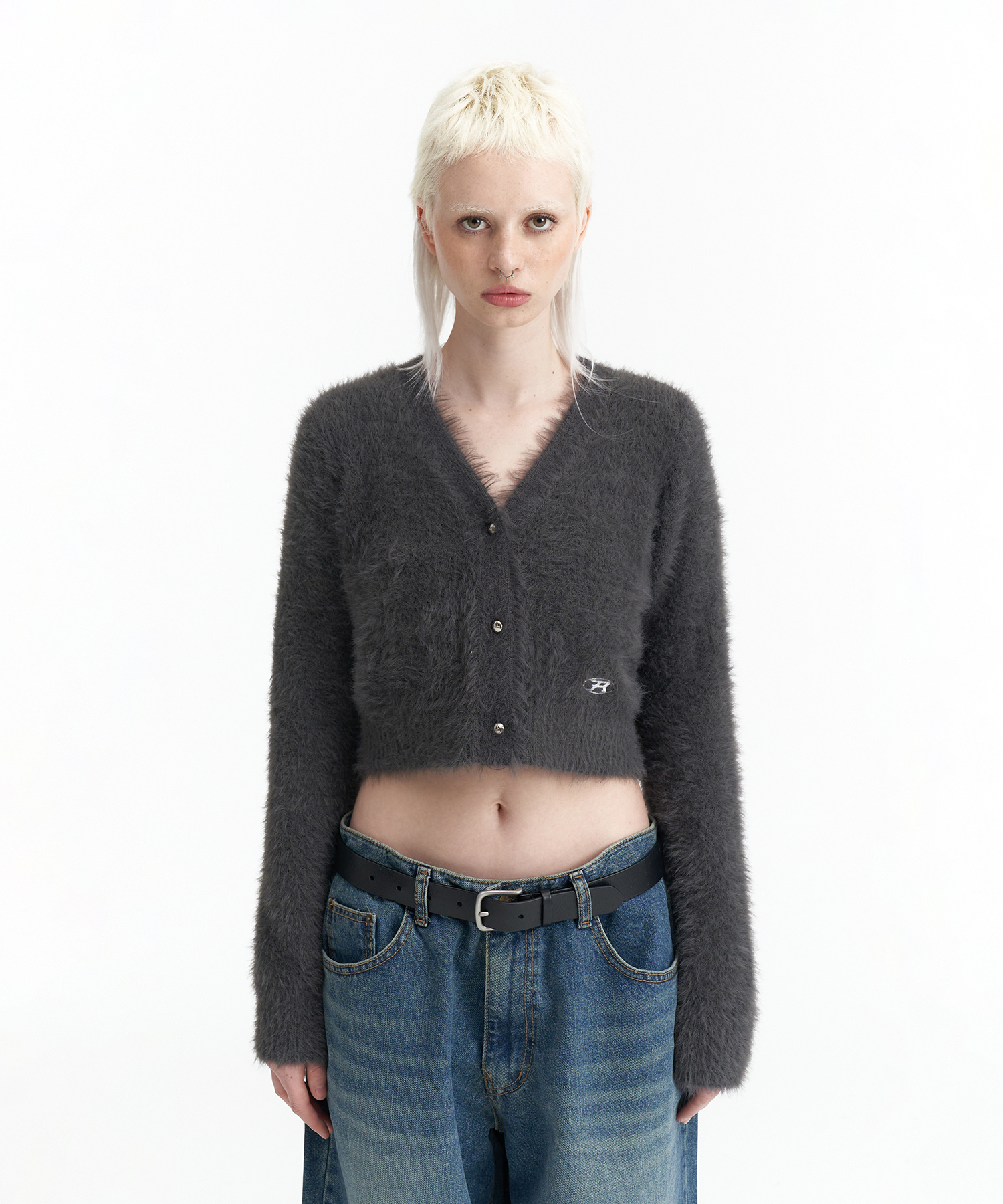 Nickel Button Mohair Cardigan - Charcoal